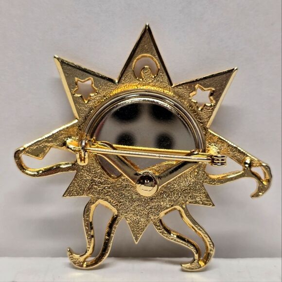 Vintage 80s Sun and Moon with Stars Celestial Holographic Brooch Boho Astrology - Picture 7 of 8